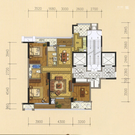 绿城临安钱王文化广场146方户型-3室2厅2卫1厨建筑面积146.00平米