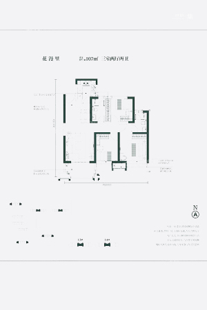 雅居乐锦城107平户型图-3室2厅2卫1厨建筑面积107.00平米