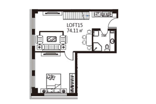 君康大厦LOFT15-1室1厅1卫1厨建筑面积74.11平米