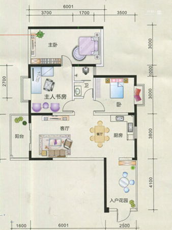 柏悦尊府2幢02单元02户型-3室2厅1卫1厨建筑面积88.57平米