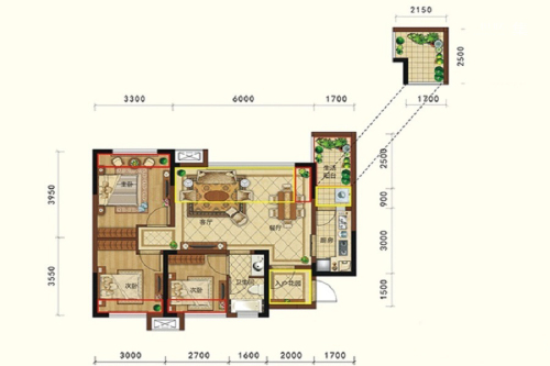 润扬观澜鹭岛二期1-7号楼标准层C1户型-3室2厅1卫1厨建筑面积72.80平米