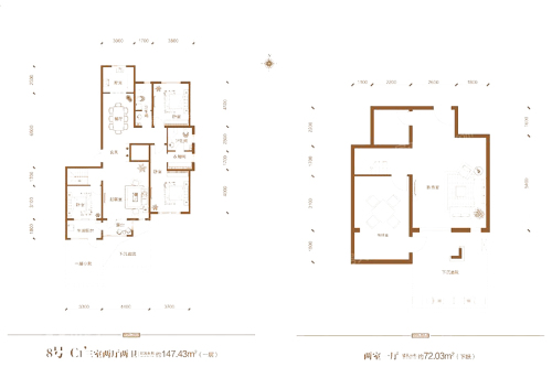 汇君城F8#跃层1层C1’户型-5室3厅2卫1厨建筑面积219.46平米