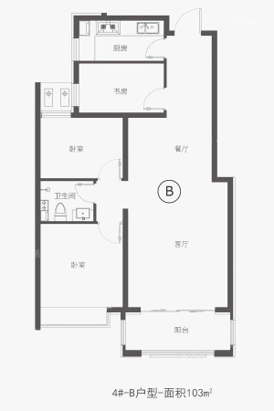 天山翡丽公馆4#B户型-3室2厅1卫1厨建筑面积103.00平米