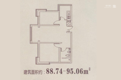 古田和睦城89平户型-2室1厅1卫1厨建筑面积88.74平米