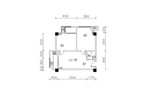 金叶新城E户型-2室1厅1卫1厨建筑面积89.51平米