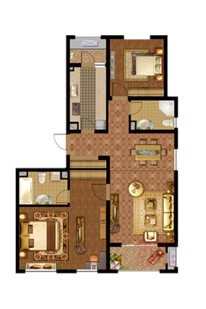 东方城市豪庭123平两房-2室2厅1卫1厨建筑面积123.00平米