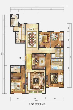 紫辰院8#A-2户型-4室2厅3卫1厨建筑面积266.00平米