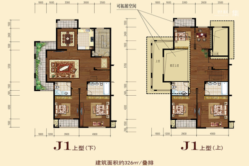 复泰雅宸华庭叠排J1户型-6室2厅4卫1厨建筑面积326.00平米