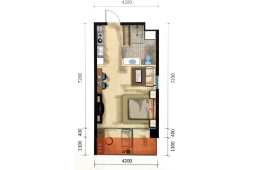 博荣水立方[17]美立方户型-1室1厅1卫0厨建筑面积41.48平米
