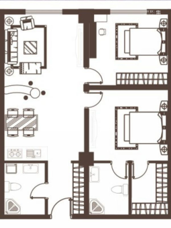 黎明生活坊公寓A户型-2室2厅2卫1厨建筑面积89.00平米
