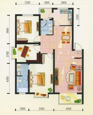 步阳江南甲第E1户型-3室2厅2卫1厨建筑面积114.98平米