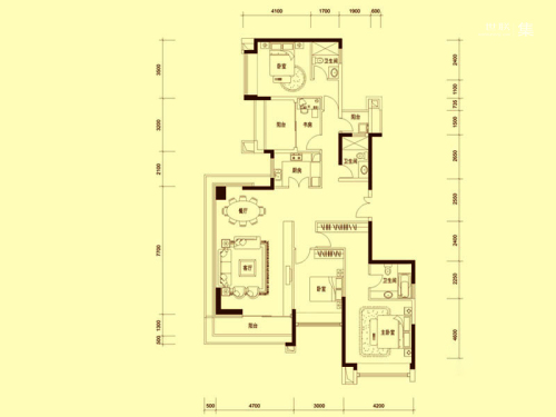 山语清晖花园A2户型奇数层-4室2厅3卫1厨建筑面积178.00平米