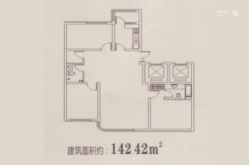 古田和睦城142平户型-3室2厅1卫1厨建筑面积142.42平米