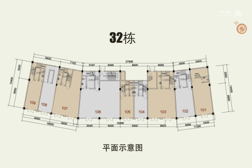 万江共和新城商铺32幢标准层户型-1室1厅1卫1厨建筑面积112.00平米