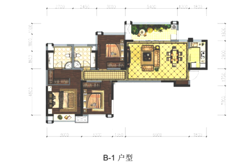 中国铁建北湖国际城三期标准层B1户型-3室2厅2卫1厨建筑面积105.00平米