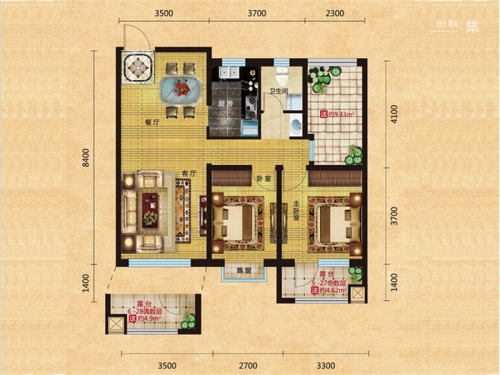 格林喜鹊花园C户型-2室2厅1卫1厨建筑面积78.00平米