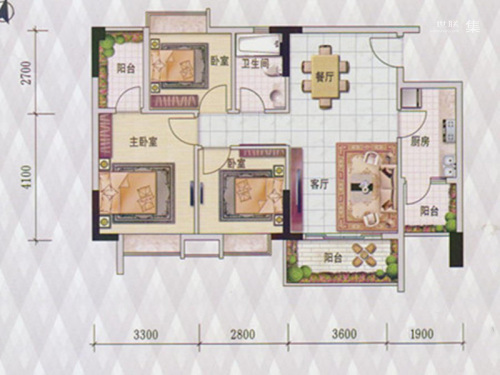 翰林名苑6栋01单元-3室2厅1卫1厨建筑面积91.64平米