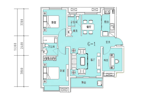 润江臻园14#G1户型-3室2厅2卫1厨建筑面积110.81平米