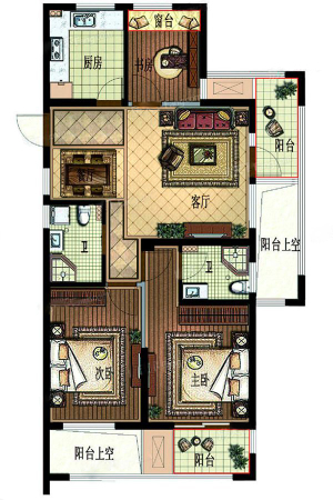 嘉丰万悦城G户型-3室2厅2卫1厨建筑面积95.00平米
