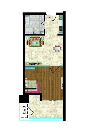 金河国际公寓D户型-D户型-1室1厅1卫1厨建筑面积59.11平米