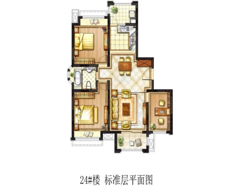 凤凰城24#楼D户型-3室2厅1卫1厨建筑面积104.00平米