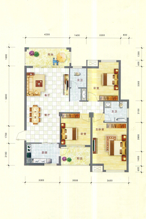 中泰名园4-03户型-3室2厅2卫1厨建筑面积111.44平米
