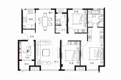 中骏·柏景湾洋房户型130㎡-4室2厅2卫1厨建筑面积130.00平米