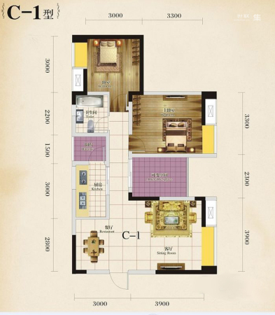 桂湖名城2期一期2、4、6号楼标准层C1户型（售罄）-3室2厅1卫1厨建筑面积85.46平米