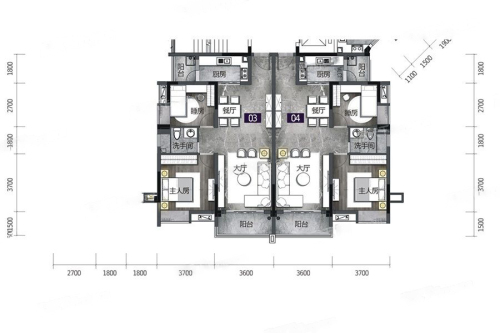 怡景湾2、3栋03、04户型-2室2厅1卫1厨建筑面积85.01平米