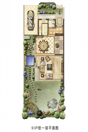 东滩花园双拼136㎡C1（S1）一层平面图-3室2厅4卫1厨建筑面积136.00平米