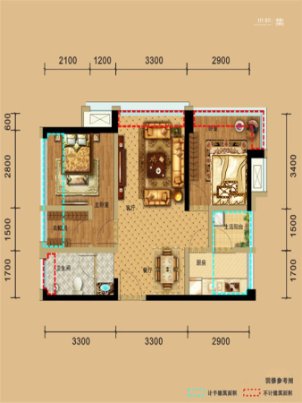 保利林语溪一期9栋标准层A户型-2室2厅1卫1厨建筑面积65.00平米