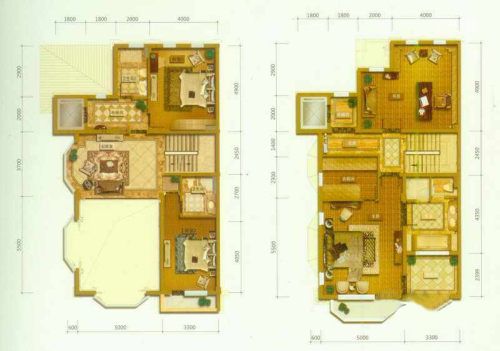华瀚净月公馆双拼A户型二层和三层-5室3厅5卫1厨建筑面积340.00平米