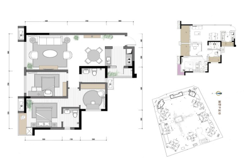 入帘青1-7#标准层A3户型-3室2厅2卫1厨建筑面积91.00平米