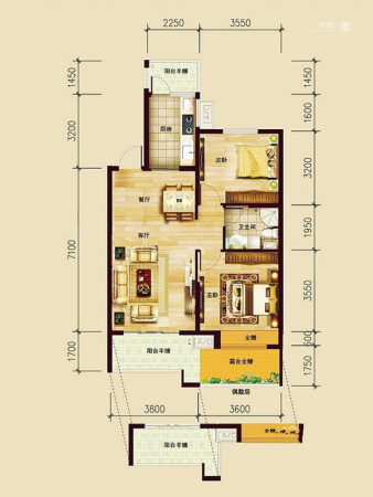 中兴·和园B4户型-2室2厅1卫1厨建筑面积91.59平米