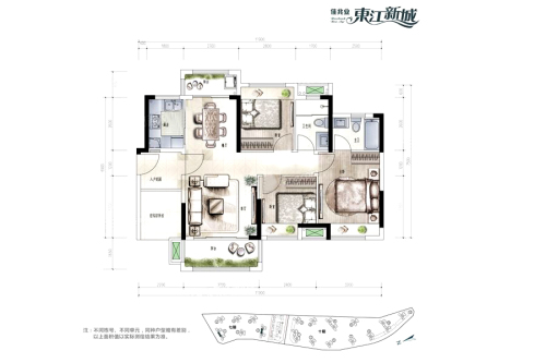 佳兆业东江新城7期C2户型-3室2厅2卫1厨建筑面积95.00平米