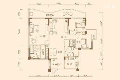富丽华海御一期1#楼B户型-3室2厅2卫1厨建筑面积143.81平米