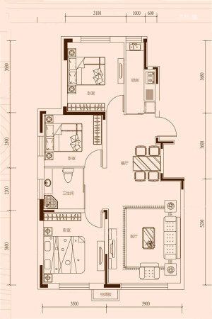 东安白金洋房D1户型图-3室2厅1卫1厨建筑面积92.00平米