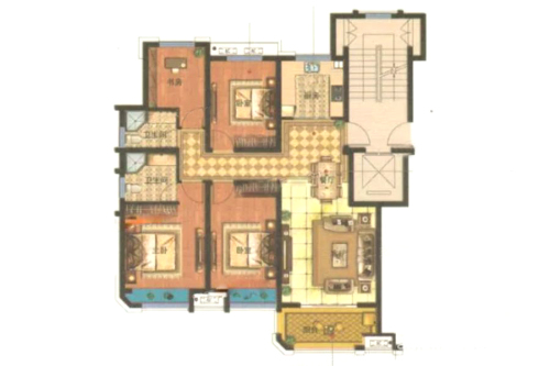 明发香山郡125平户型-4室2厅2卫1厨建筑面积125.00平米