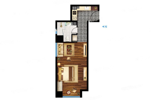 山钢新天地D2户型-1室1厅1卫1厨建筑面积50.00平米