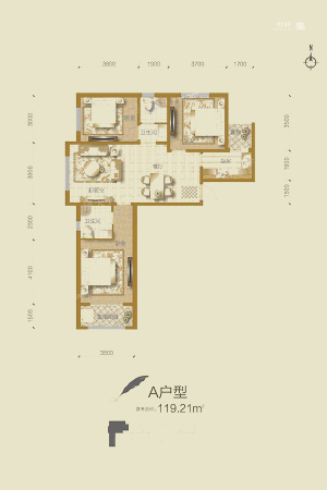 汇君城高层A户型-3室2厅2卫1厨建筑面积119.21平米
