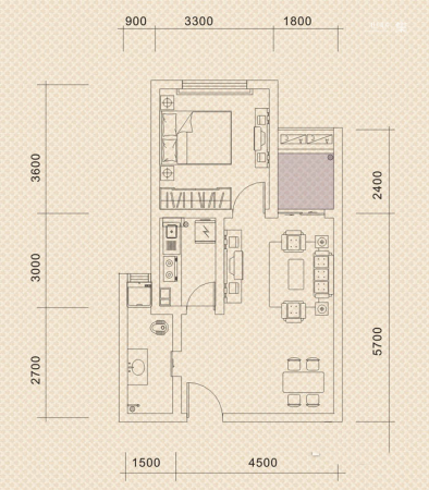 长河郡【售罄】三期4、6、8、9号楼标准层a3户型-1室2厅1卫1厨建筑面积53.20平米