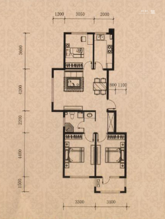 海逸铭筑B6户型-3室2厅1卫1厨建筑面积106.00平米