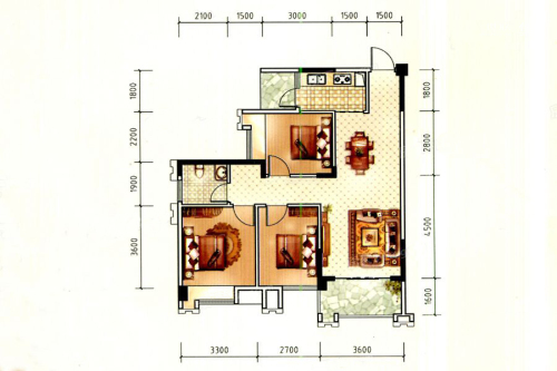 东峰国际公寓6-D1-3室2厅1卫1厨建筑面积92.79平米
