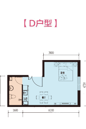 晶彩中心D户型-1室1厅1卫1厨建筑面积46.00平米