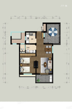 富椿佘山公寓-A1a户型-1室2厅1卫1厨建筑面积60.00平米