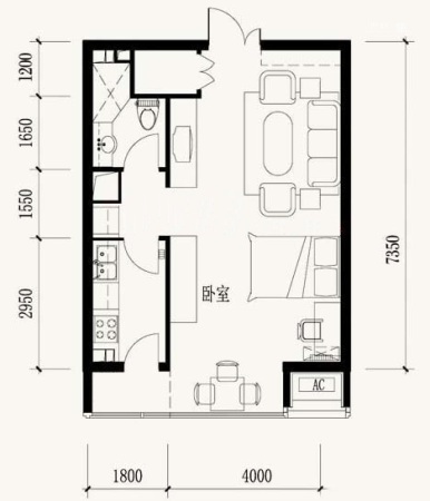 玉泉新城一期B10户型(售罄)-1室1厅1卫1厨建筑面积59.64平米