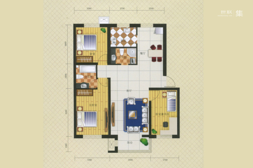 名仕雅居H户型-3室2厅2卫1厨建筑面积112.71平米