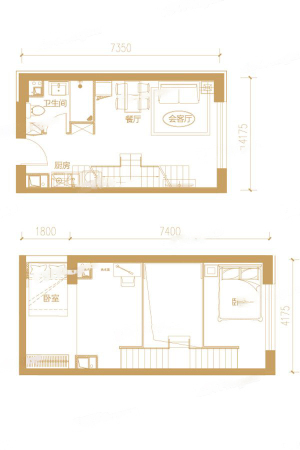 远洋7号3#2至22层F户型-2室2厅1卫1厨建筑面积42.00平米