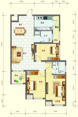 中泰名园4-05户型-4-05户型-3室2厅2卫1厨建筑面积99.77平米