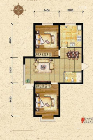 瑞士风情小镇三期铂邸多层A3户型-2室2厅1卫1厨建筑面积86.50平米